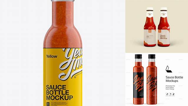 7706+ Chili Sauce Glass Bottle PSD Mockup Exclusive Free Photoshop Mockup