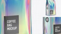 771+ Holographic Foil Coffee Bag with a Tin-Tie PSD Mockup Halfside View High-Resolution Editable PSD