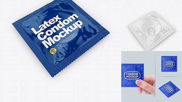 7710+ Glossy Condom Packaging PSD Mockup Half Side View Smart Object PSD Free Resource