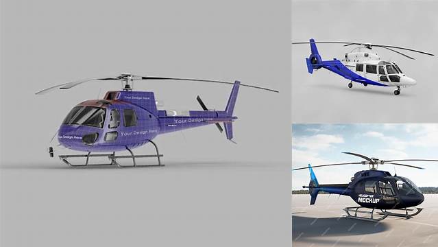 7716+ Flying Helicopter PSD Mockup Half Side View Editable Mockup PSD