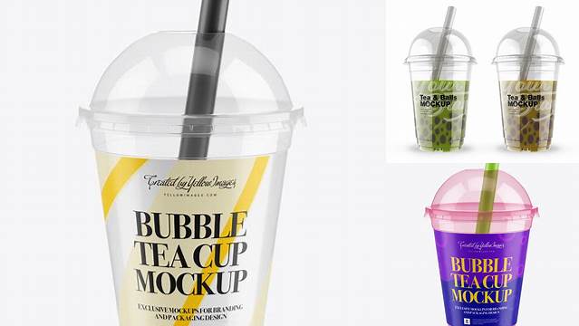 772+ Empty Bubble Tea Cup PSD Mockup High-Angle View High-Quality PSD Files