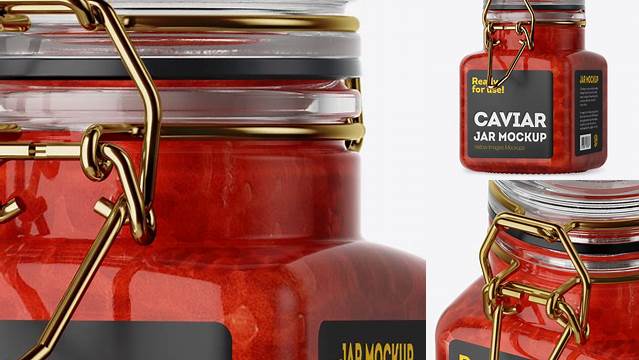 7723+ 100ml Glass Red Caviar Jar with Clamp Lid PSD Mockup Free Photoshop Mockup Design