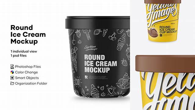 7724+ Matte Ice Cream Round Box Front View Custom Design Freebie PSD