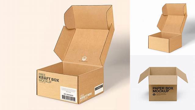 7726+ Opened Kraft Box PSD Mockup Front View High-Angle Shot Layered PSD File Free Download