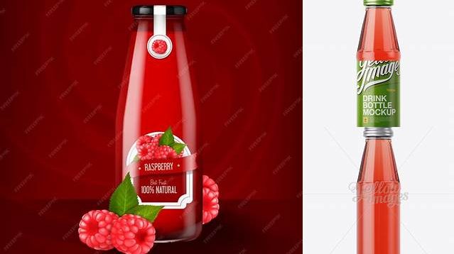 7728+ 100ml Glass Bottle With Raspberry Drink PSD Mockup Free Downloadable PSD