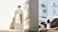 7729+ Frosted Glass Cosmetic Bottle PSD Mockup Advanced Editable PSD