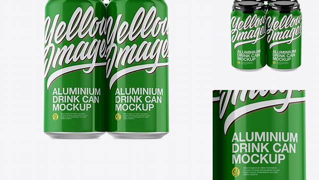 773+ Pack with 4 Glossy Cans with Plastic Holder PSD Mockup Front View Layered PSD File Free Download