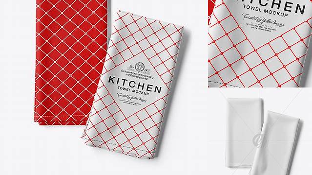 7730+ Two Folded Kitchen Towels PSD Mockup Top View High-End PSD Download