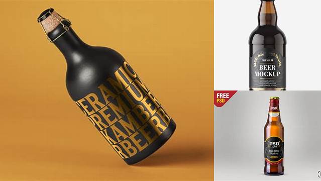 7741+ 500ml Black Amber Bottle with Dark Beer PSD Mockup Creative and Modern PSD Freebie