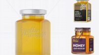 7741+ Pure Linden Honey Glass Jar PSD Mockup Halfside View Custom Graphic Resource Free Download