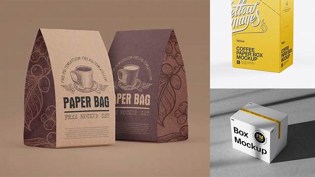 7744+ Coffee Paper Box PSD Mockup Back 3/4 View Smart Object-Based PSD Template Free