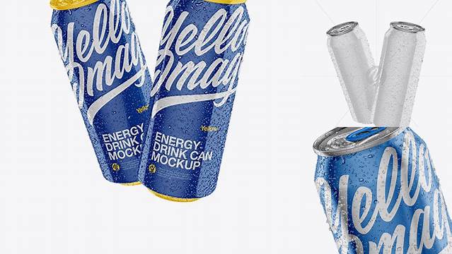 7744+ Two 500ml Glossy Aluminium Can with Condensation PSD Mockup Fully Customizable Mockup PSD Free