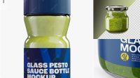 7746+ Glass Jar with Pesto PSD Mockup Front View High Angle Shot Downloadable PSD Design Template