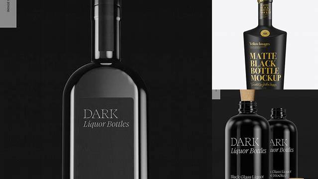 7747+ Black Mat Liquor Bottle PSD Mockup Front View Professional Graphic PSD Download