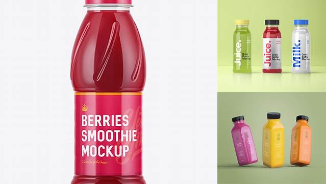 7755+ Plastic Bottle with Berries Smoothie PSD Mockup Elegant and Stylish Mockup