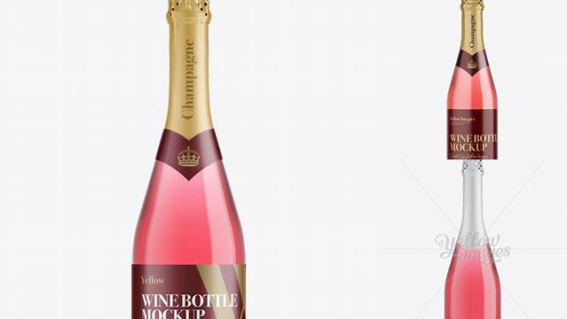 7762+ Pink Champagne Bottle HQ PSD Mockup Front View High-Resolution PSD Download