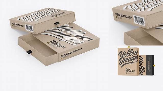 7766+ Two Kraft Boxes PSD Mockup with Label Half Side View Photoshop Freebie