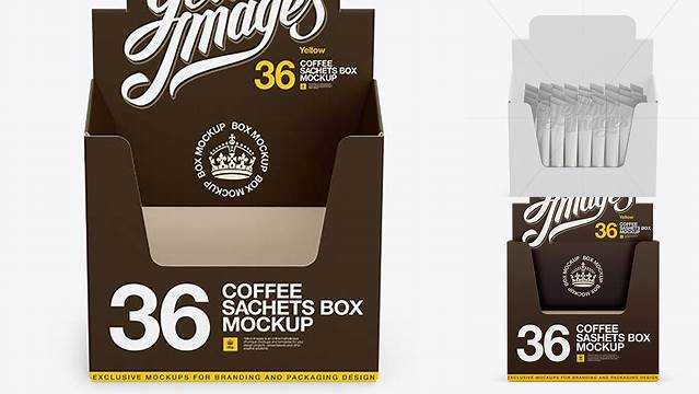 777+ 36x Sachets Open Box PSD Mockup Front View Downloadable PSD Design Template