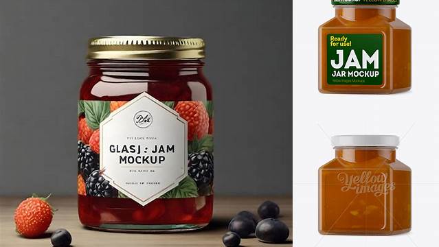 7770+ Glass Apple Jam Jar PSD Mockup Halfside View Professional PSD Mockup