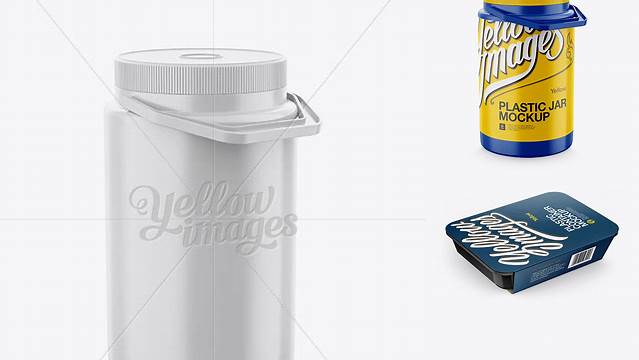 7772+ Plastic Jar With Handle PSD Mockup Halfside View High Angle Shot Unique and Editable PSD