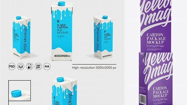 7773+ 1L Carton Package PSD Mockup Front View Exclusive Free Photoshop Mockup