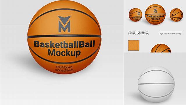 7777+ Basketball Ball PSD Mockup Halfside View Editable Photoshop Free Mockup