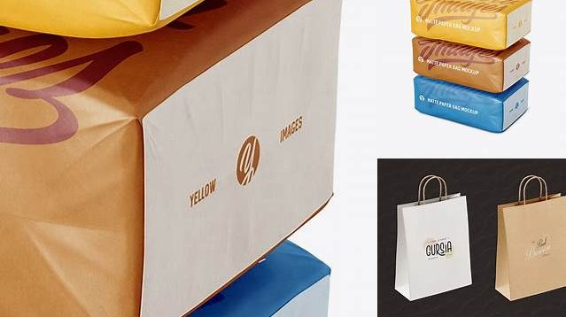 7778+ Three Matte Paper Bags PSD Mockup Halfside View High-Angle Shot Free Design Resource