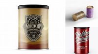 778+ Matte Metallic Coffee Tin Can PSD Mockup High-Angle Shot Creative Layered Mockup Freebie