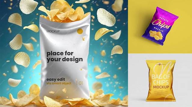 7784+ Matte Plastic Bag With Potato Chips PSD Mockup Professional Graphic PSD Download