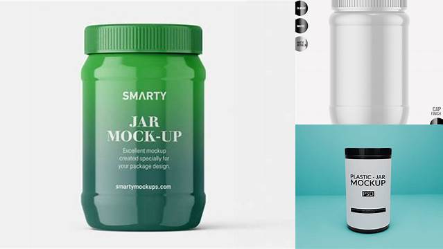 7785+ Glossy Plastic Jar PSD Mockup Front View Customizable PSD Templates