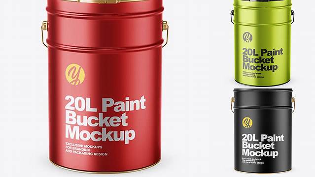 7793+ 20L Matte Metallic Paint Bucket PSD Mockup Unique High-Resolution Design Freebie