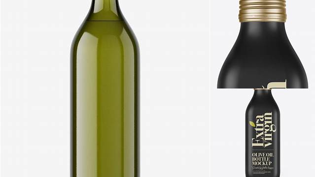 7794+ 0.5L Black Matte Olive Oil Bottle PSD Mockup Front view High-Resolution Editable PSD