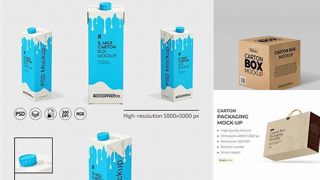 7794+ 1L Carton Box PSD Mockup High-Resolution PSD Download