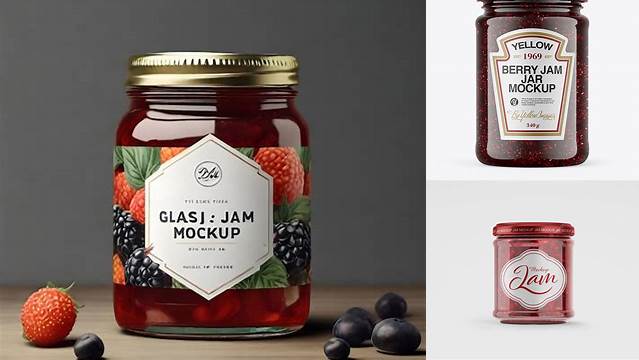 7800+ Glass Jar with Raspberry Jam PSD Mockup Versatile PSD Mockup File