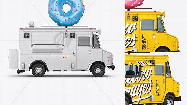 7802+ Foodtruck with Donut PSD Mockup Side View High-End PSD Download