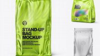 7802+ Metallic Stand-up Bag PSD Mockup front View Custom Graphic Resource Free Download