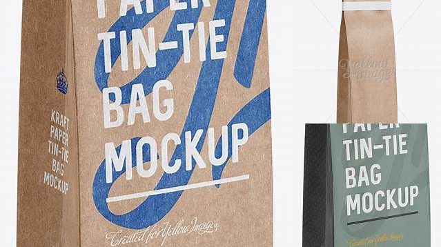 7802+ Paper Bag with a Paper Tin-Tie PSD Mockup Halfside View High Resolution