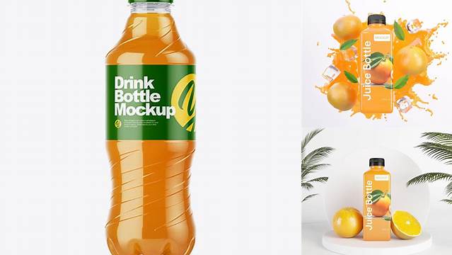 7806+ Clear PET Bottle with Orange Drink PSD Mockup Elegant Free Graphic Resource