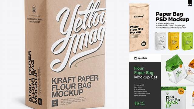 7806+ Paper Flour Bag PSD Mockup Halfside View Creative Layered Design File