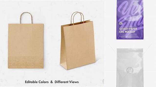 7808+ Stitched Glossy Paper Bag PSD Mockup Front View High-Quality Creative PSD