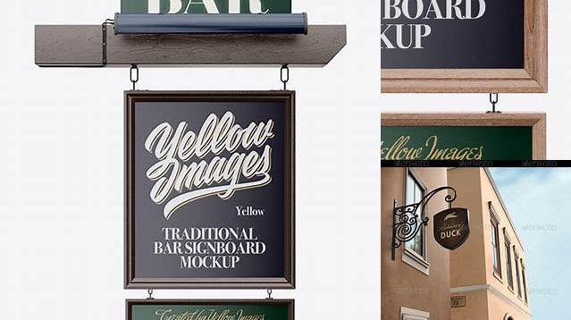 7811+ Traditional Bar Signboard PSD Mockup Front View Custom Design Freebie PSD