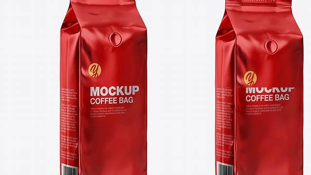 7817+ Glossy Metallic Coffee Bag with Valve PSD Mockup Half Side View Best Free Mockup PSD