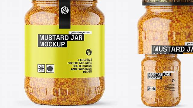 7818+ Clear Glass Jar with Wholegrain Mustard PSD Mockup High-Angle Shot Stylish Free PSD