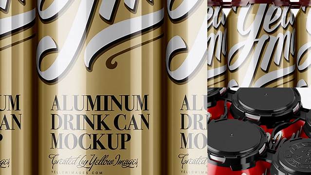 7819+ Pack with 6 Metallic Aluminium Cans with Plastic Holder Front View Exclusive Editable PSD File