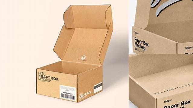 7822+ Kraft Opened Box PSD Mockup Half Side View Free Editable Photoshop Template