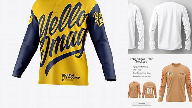 7822+ Men's Baseball T-shirt With Long Sleeves PSD Mockup Half Side View Premium Mockup Freebie