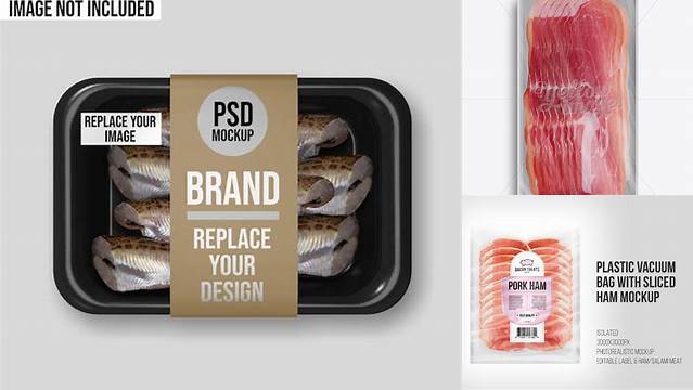 7822+ Plastic Vacuum Tray with Ham PSD Mockup PSD Free Download