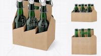 7826+ Kraft 6 Pack Green Bottle Carrier PSD Mockup Halfside View High-Quality Editable PSD