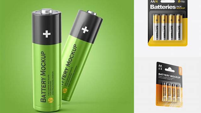 7829+ 4 Pack Metallic Battery AA PSD Mockup Layered Photoshop Template