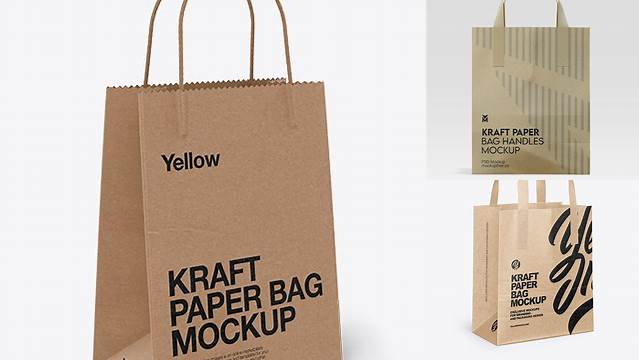 784+ Kraft Bag with Twisted Paper Handles PSD Mockup / Half Side View Elegant Free Graphic Resource